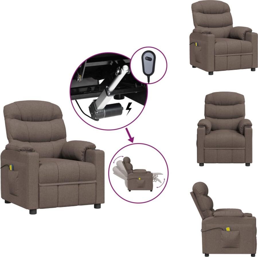 VidaXL Massagefauteuil Elektrisch Verstelbaar Taupe 75.5 x 92 x 105 cm Massage Fauteuil