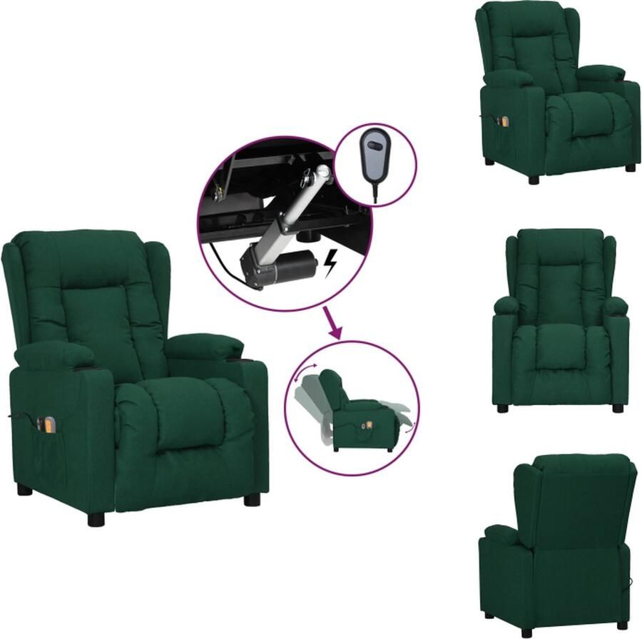 VidaXL Massagefauteuil Elektrisch verstelbaar Vibration Warmtefunctie Donkergroen 72.5x96x99.5cm Fauteuil
