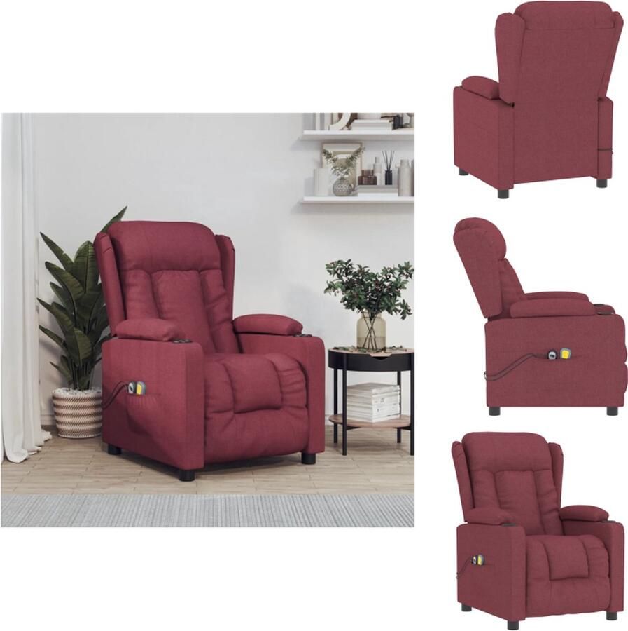 VidaXL Massagefauteuil Elektrisch Verstelbaar Wijnrood 72.5 x 136.5 x 81 cm 6-punts trillingsmassage Fauteuil - Foto 2