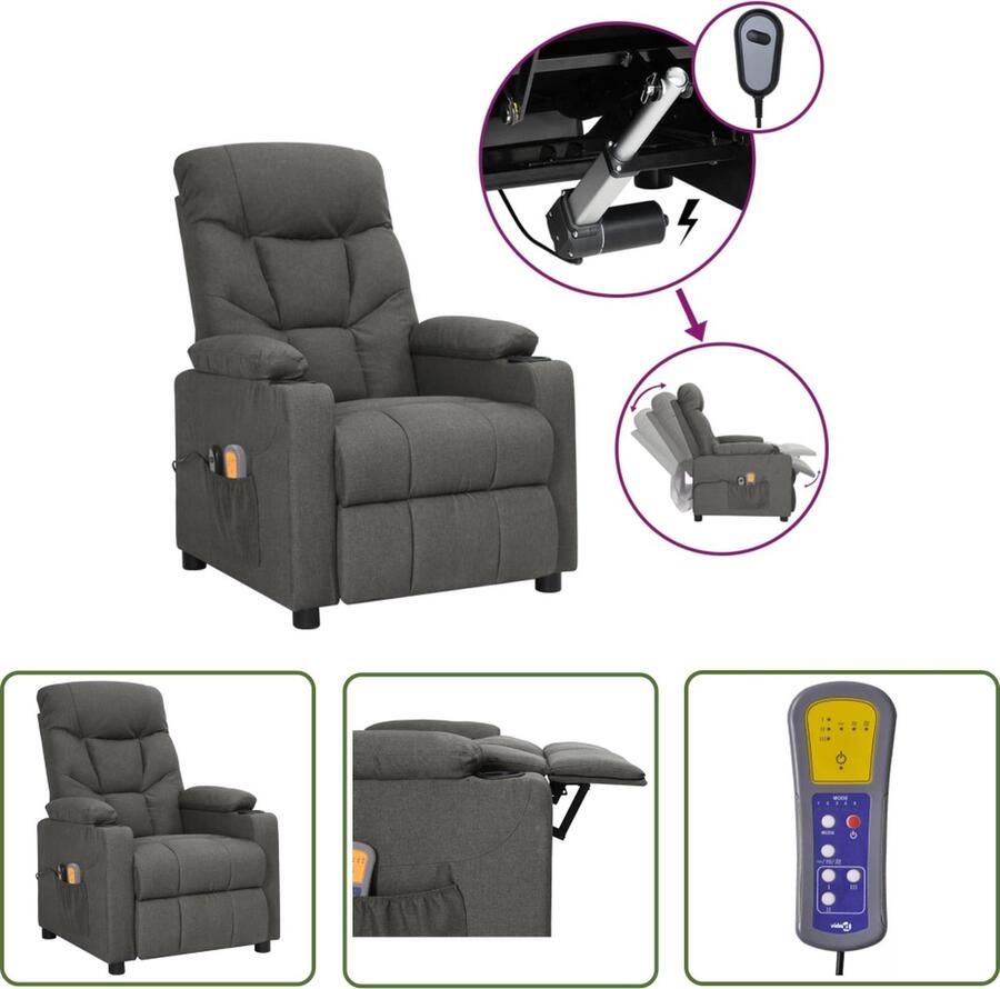 The Living Store Massagestoel elektrisch stof donkergrijs Elektrische Massagestoel Massagefauteuil Relaxfauteuil Ergonomische Stoel Grijs Meubilair - Foto 4