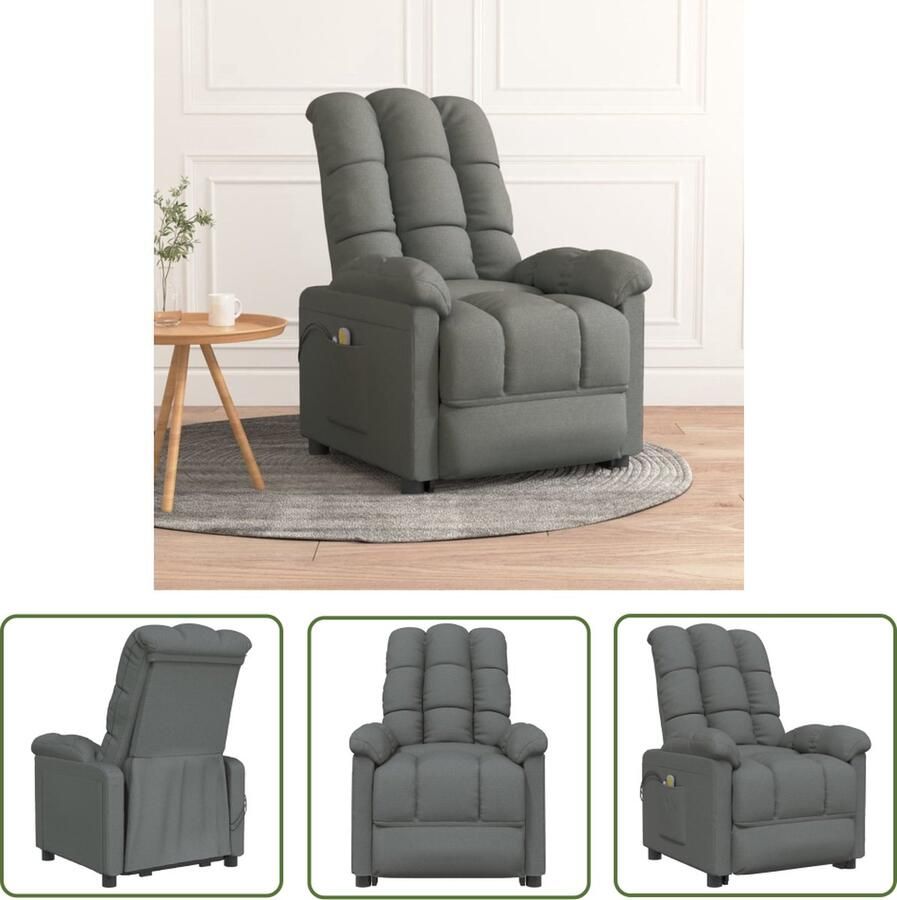 The Living Store Massagestoel elektrisch stof donkergrijs Elektrische Massagestoel Massagefauteuil Relaxfauteuil Ergonomische Stoel Grijs Meubilair - Foto 2