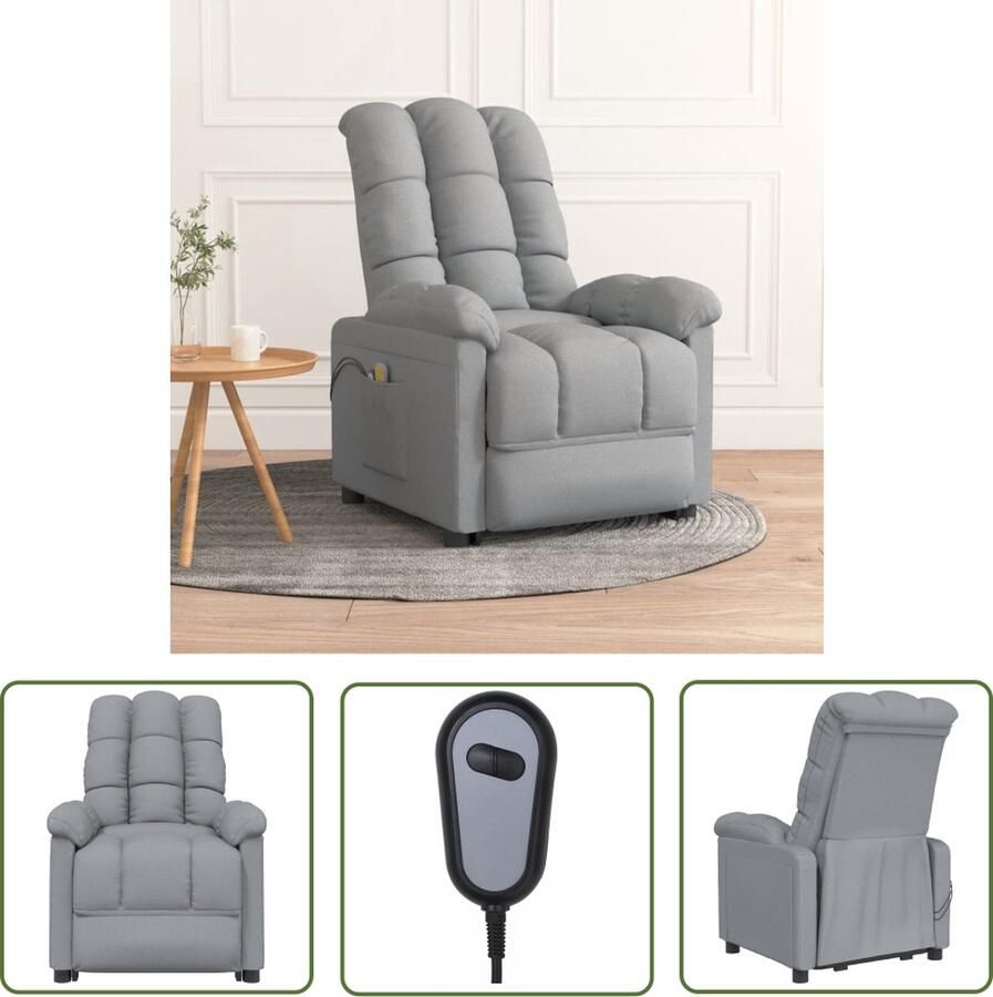 The Living Store Massagestoel elektrisch stof lichtgrijs Elektrische Massagestoel Massagefauteuil Relaxfauteuil Ergonomische Stoel Loungestoel - Foto 2