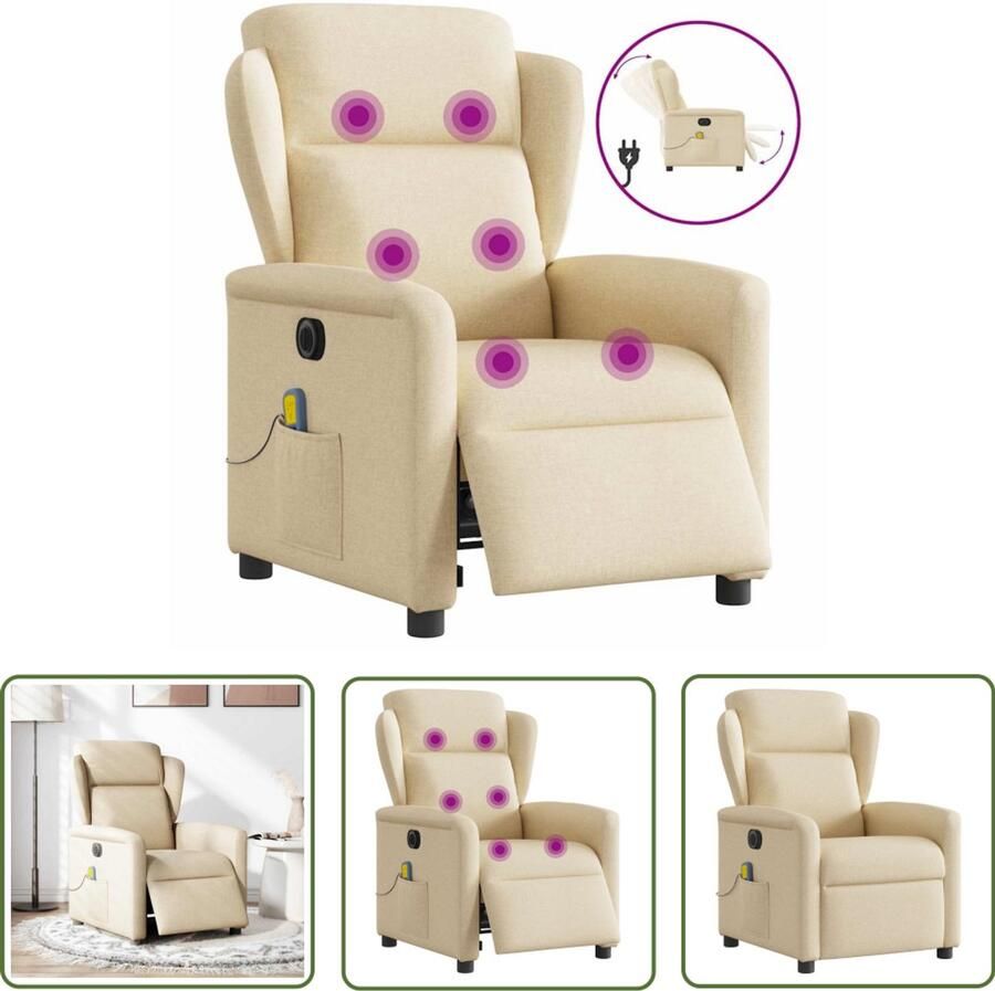 VidaXL Massagefauteuil Elektrische Massagestoel elektrisch verstelbaar stof crèmekleurig Elektrische Relaxstoel Ergonomische Stoel Comfortstoeltje