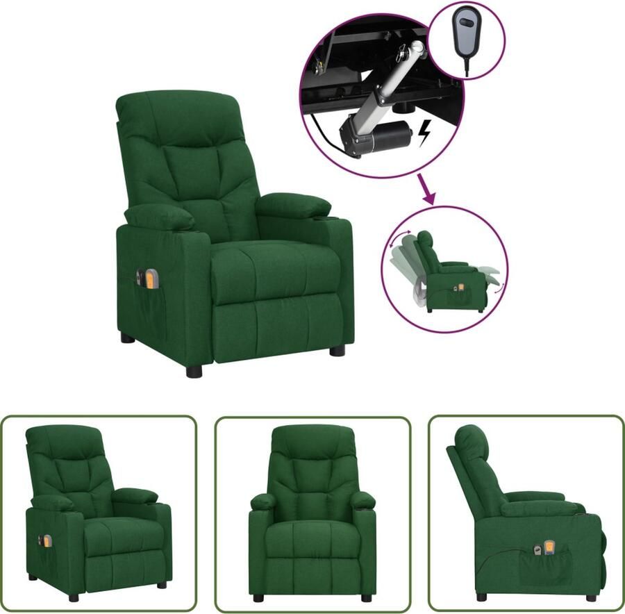 VidaXL Massagestoel elektrisch verstelbaar stof donkergroen Elektrische Massagestoel Massagefauteuil Relaxfauteuil Ergonomische Stoel Loungestoel
