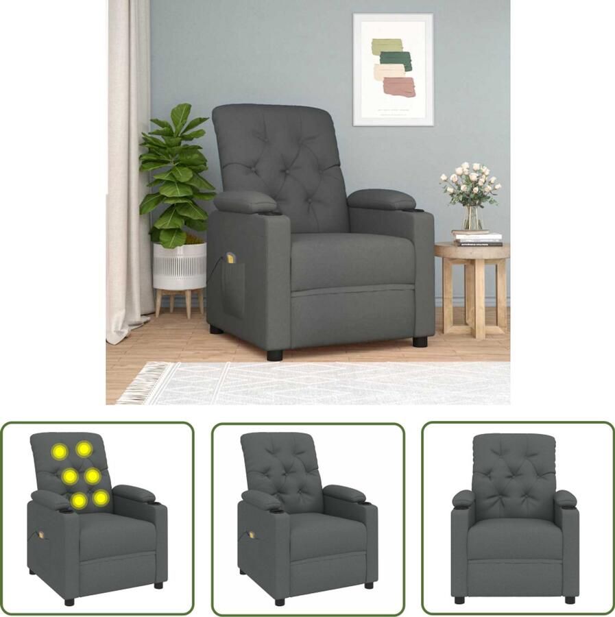 VidaXL Massagefauteuil Massagerstoel Massagestoel stof donkergrijs Ergonomische Stoel Lounge Stoel Relaxatie Stoel - Foto 2