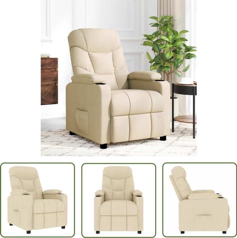 VidaXL Massagefauteuil Massagestoel stof crèmekleurig Relaxstoel Ergonomische Stoel Lounge Stoel