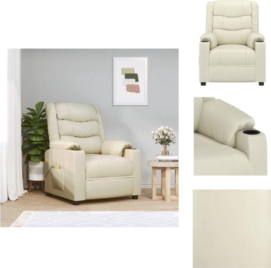 VidaXL Massagefauteuil Verstelbaar 6-punts massage Kunstleer Crème 78.5 x 95.5 x 100 cm Fauteuil