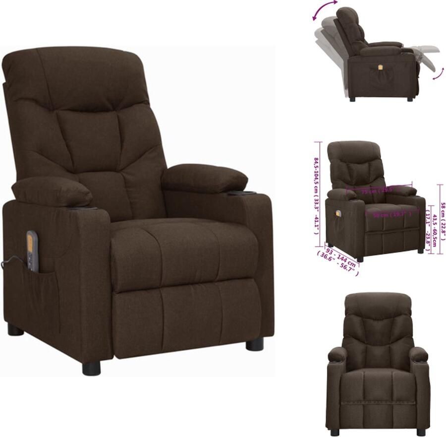 VidaXL Massagefauteuil Verstelbaar 6-punts trillingsmassage 75 x 93 x 104.5 cm Donkerbruin Fauteuil - Foto 2