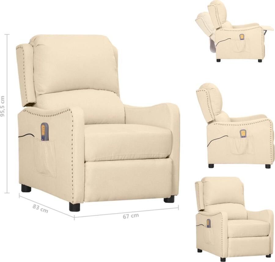 VidaXL Massagefauteuil Verstelbaar 6-punts trillingsmassage Crème 67x83x95.5cm Fauteuil