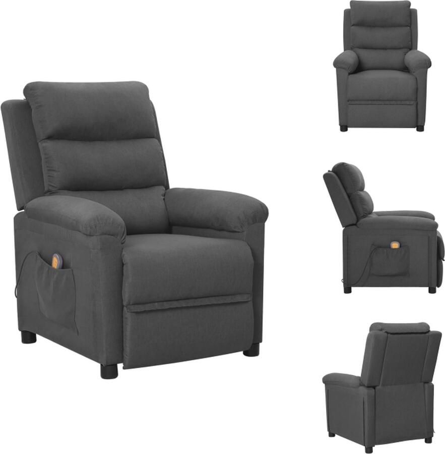 VidaXL Massagefauteuil Verstelbaar Donkergrijs 74 x 92 x 101.5 cm 6-punts trillingsmassage Fauteuil - Foto 2