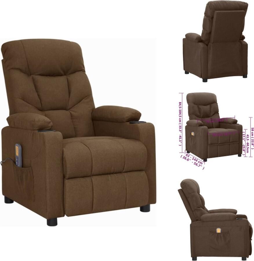 VidaXL Massagefauteuil Verstelbaar Massagefunctie Bruin 75x93x104.5 cm Stof en metaal 6-punts trillingsmassage Fauteuil - Foto 2