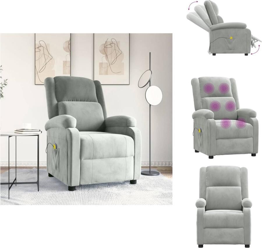 VidaXL Massagefauteuil Verstelbaar Massagefunctie Comfortabel Fluweel Lichtgrijs 70x93x98 cm Fauteuil