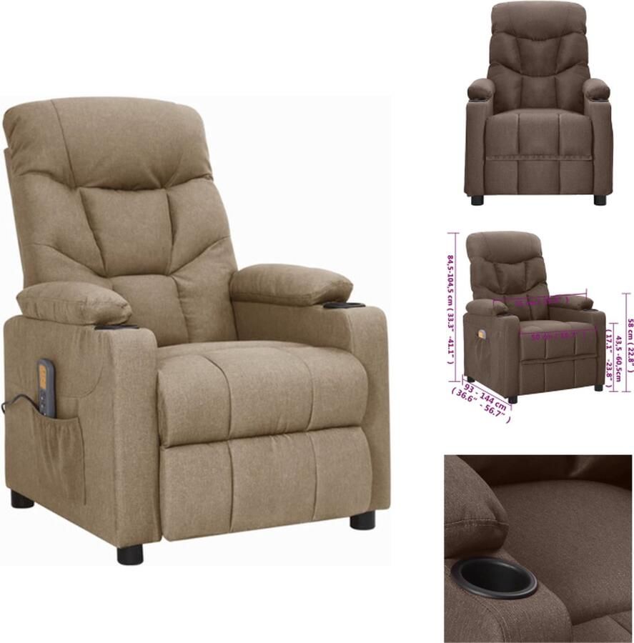 VidaXL Massagefauteuil Verstelbaar Massagefunctie Comfortabele zitting Stevig frame Taupe 75x93x104.5 cm Fauteuil - Foto 2