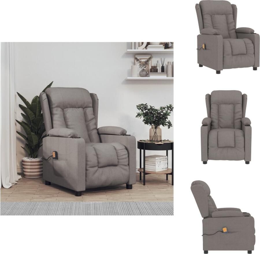 VidaXL Massagefauteuil Verstelbaar Vibratie en Warmte 72.5x96x99.5 cm Taupe Fauteuil - Foto 2