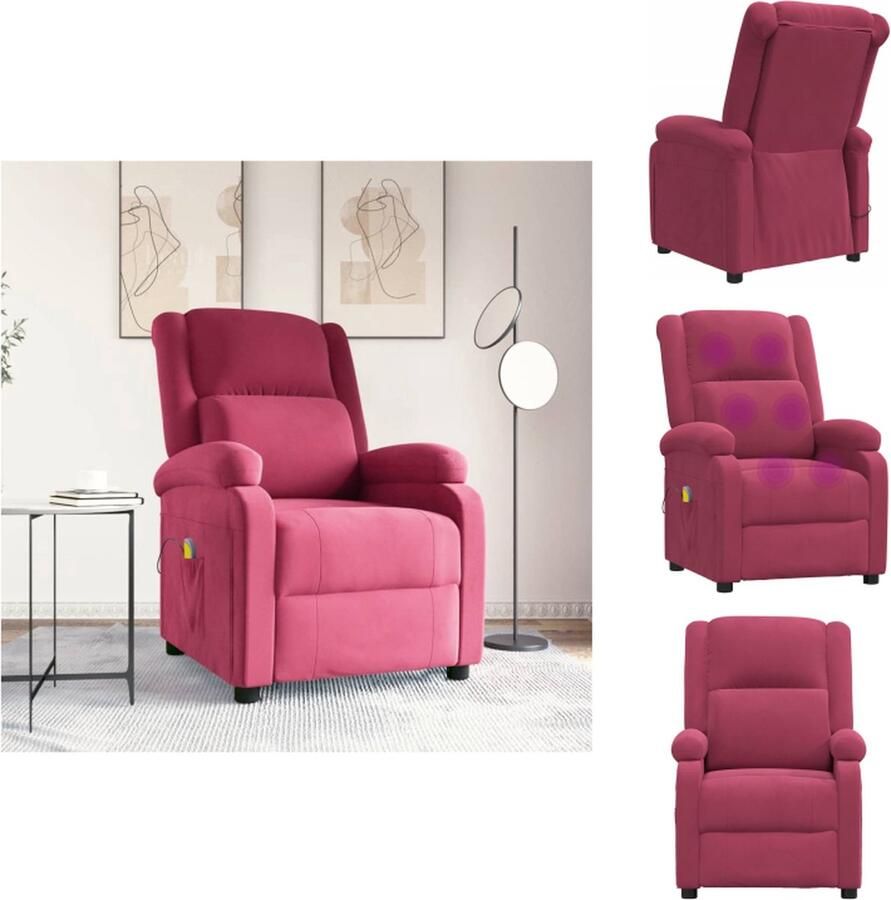 VidaXL Massagefauteuil Verstelbaar Wijnrood 70 x 93 x 98 cm 6-punts trillingsmassage Fauteuil