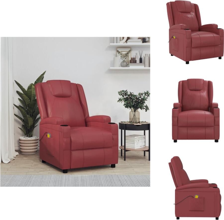 VidaXL Massagefauteuil Wijnrood Kunstleer Verstelbaar Massageprogrammas USB-aansluiting Comfortabel Stevig frame 75x88x100cm Fauteuil