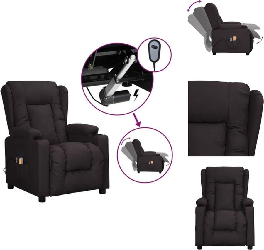 VidaXL Massagefauteuil Zwart Kunstleer Elektrisch Verstelbaar Vibratie- en Warmtefunctie Comfortabel Zitten Stevig en Stabiel Frame Met 2 bekerhouders Inclusief Massage en Verwarming Fauteuil
