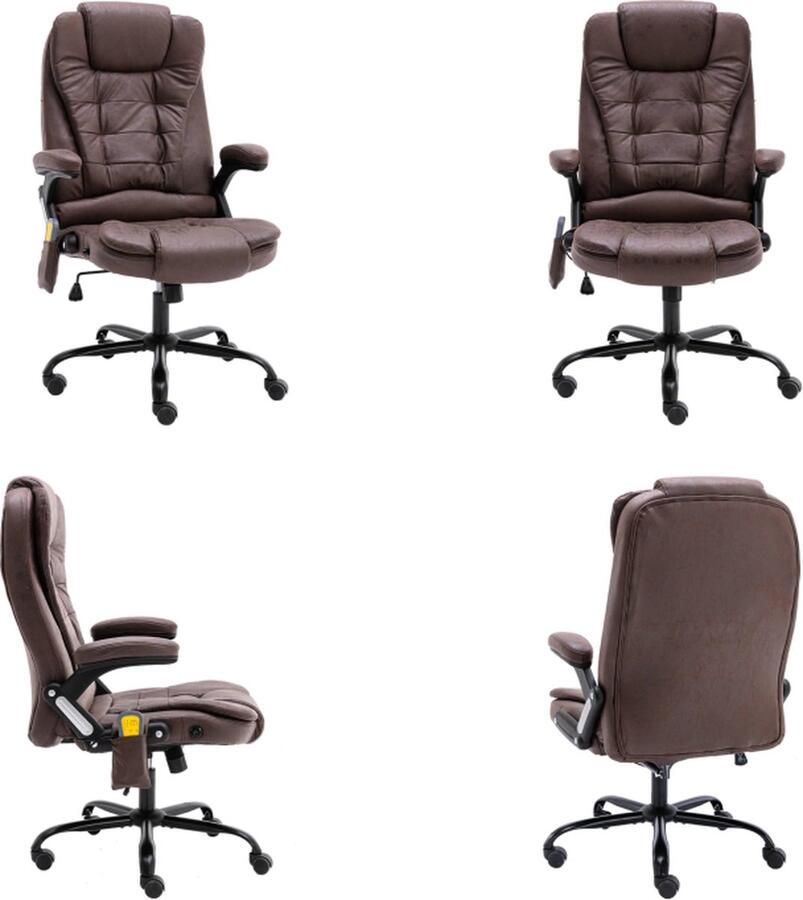 VidaXL Massagekantoorstoel kunstsuÃ¨de donkerbruin