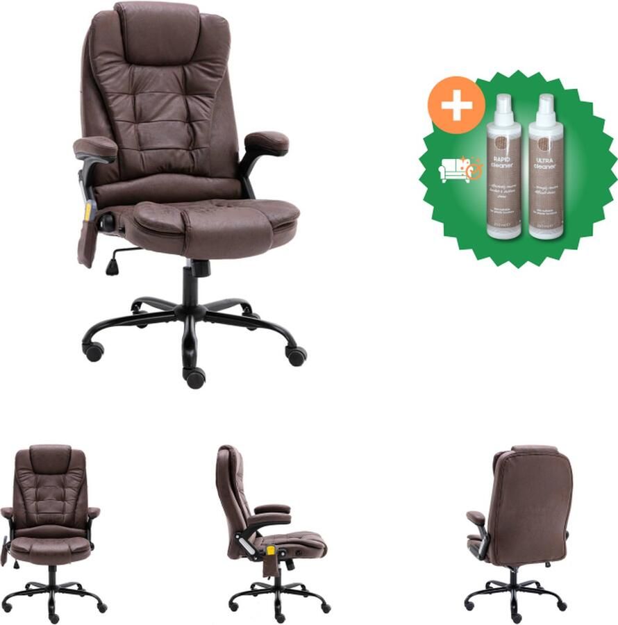 VidaXL Massagekantoorstoel kunstsuède donkerbruin Bureaustoel Inclusief Onderhoudsset