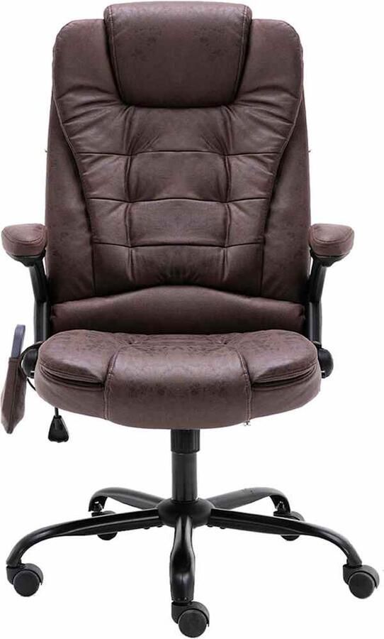VidaXL Massagekantoorstoel kunstsuède donkerbruin Kantoorstoel Ergonomische Stoel Massage Stoel Kantelstoel Bureaustoel