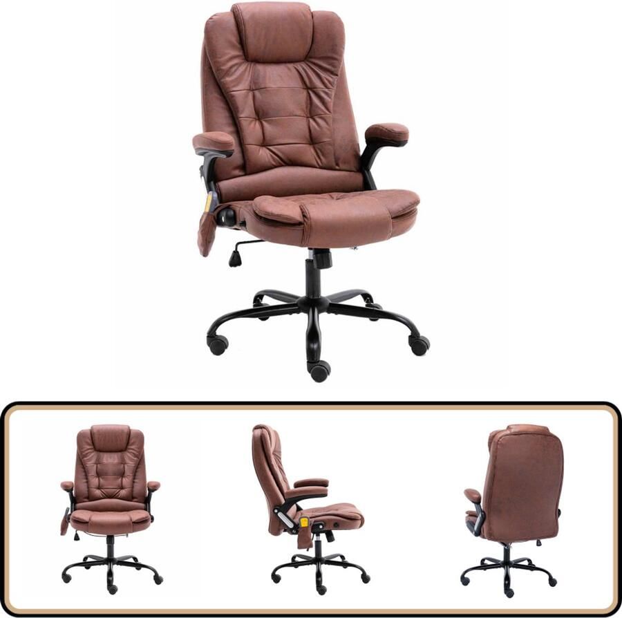 VidaXL Massagekantoorstoel Kunstsuède Lichtbruin Kantoormeubilair Bureaustoel Ergonomische Stoel Massage Stoel Verwarmingstoestellen Comfortabele Stoel Bruine Stoel