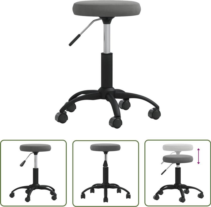 VidaXL Massagekruk Fluweel Donkergrijs Verstelbaar Massagekruk Salonkruk Fluweelkruk Zwart Grijs Bureaustoel Kapsalonstoelen Beautystool Ergonomische Stoel Draaibare Stoel Gasveren