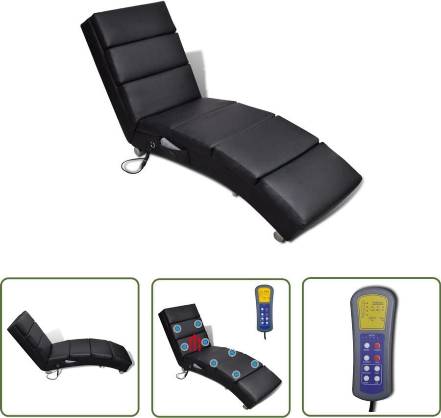 VidaXL Massagelounger Kunstleer Zwart Massagestoel Massage Fauteuil Elektrische Massagestoel Wellnessstoel Relaxfauteuil Zithoek
