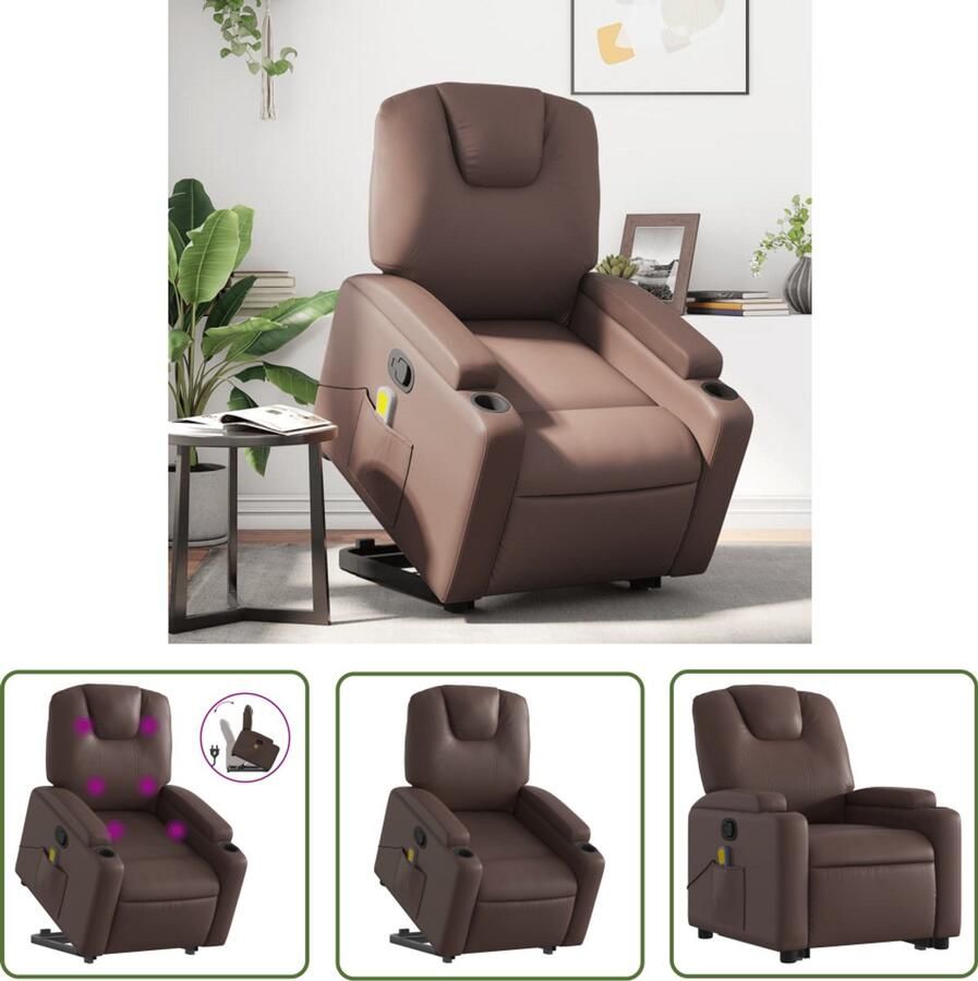 VidaXL Massagerstoel Bruine Loungestoel Sta-op-massagestoel verstelbaar kunstleer bruin Elektrisch Bedienbare Stoel Sta-op Stoel Relaxfauteuil