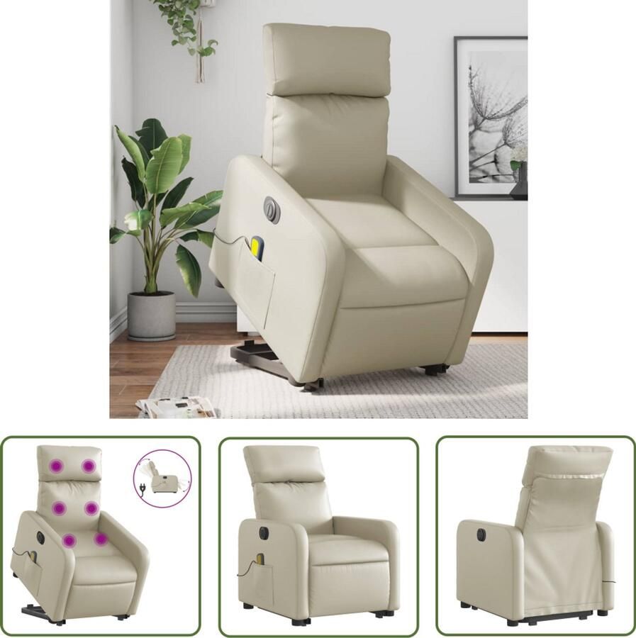 The Living Store Sta-op-massagestoel elektrisch kunstleer crèmekleurig Sta-opstoel Massageruimtelijke Meubels Elektrische Stoelen Fauteuil Loungestoel