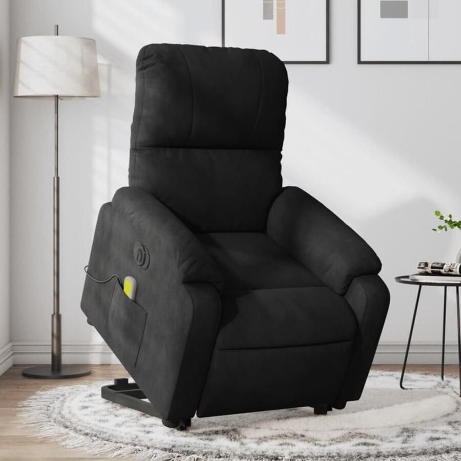 VidaXL Massagerstoel Sta-op Massagestoel Sta-op-massagestoel elektrisch verstelbaar microvezelstof zwart Relaxfauteuil Fauteuils Zwarte Stoel - Foto 3