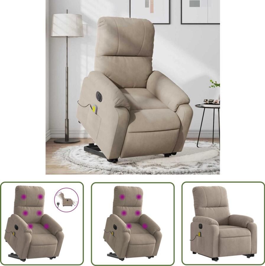 VidaXL Massagerstoel Sta-op Massagestoel Sta-op-massagestoel elektrisch verstelbaar microvezelstof taupe Ergonomische Stoel Elektrische Stoel Lounge Stoel