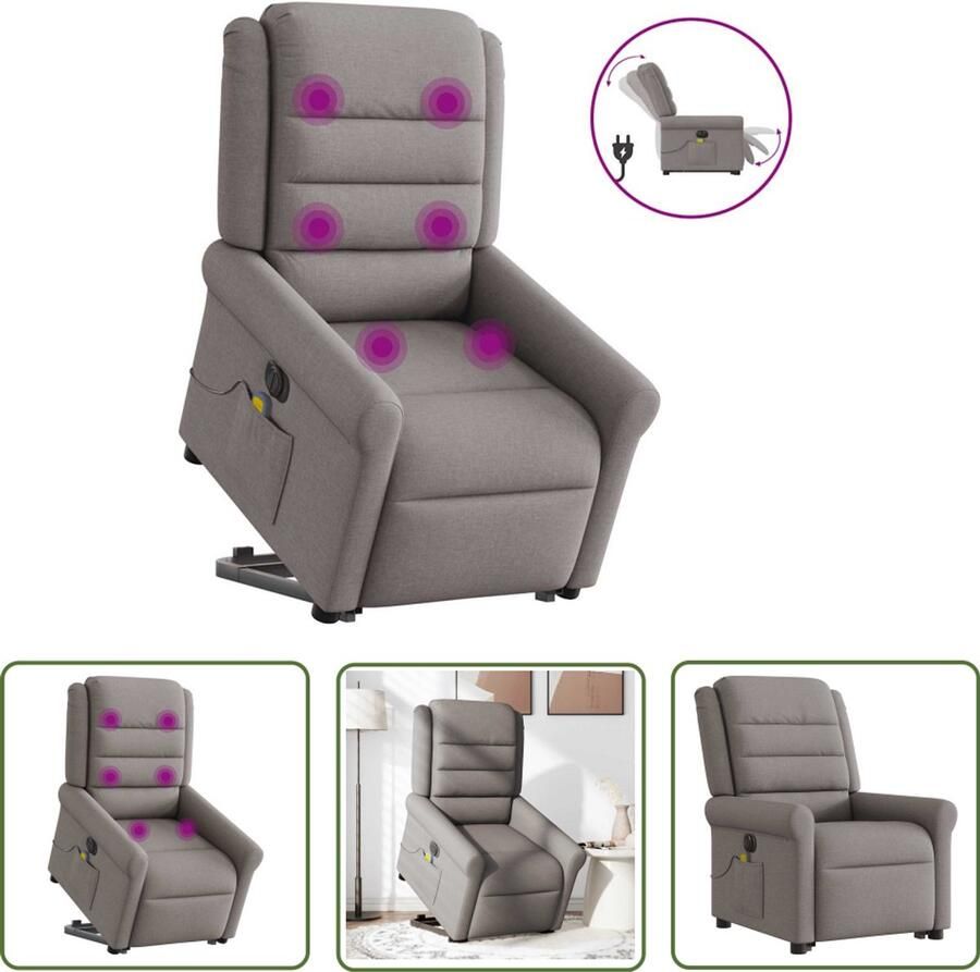 VidaXL Massagerstoel Sta Op Massagestoel Sta-op-massagestoel elektrisch verstelbaar stof taupe Ergonomische Stoel Elektrische Stoel Fauteuil