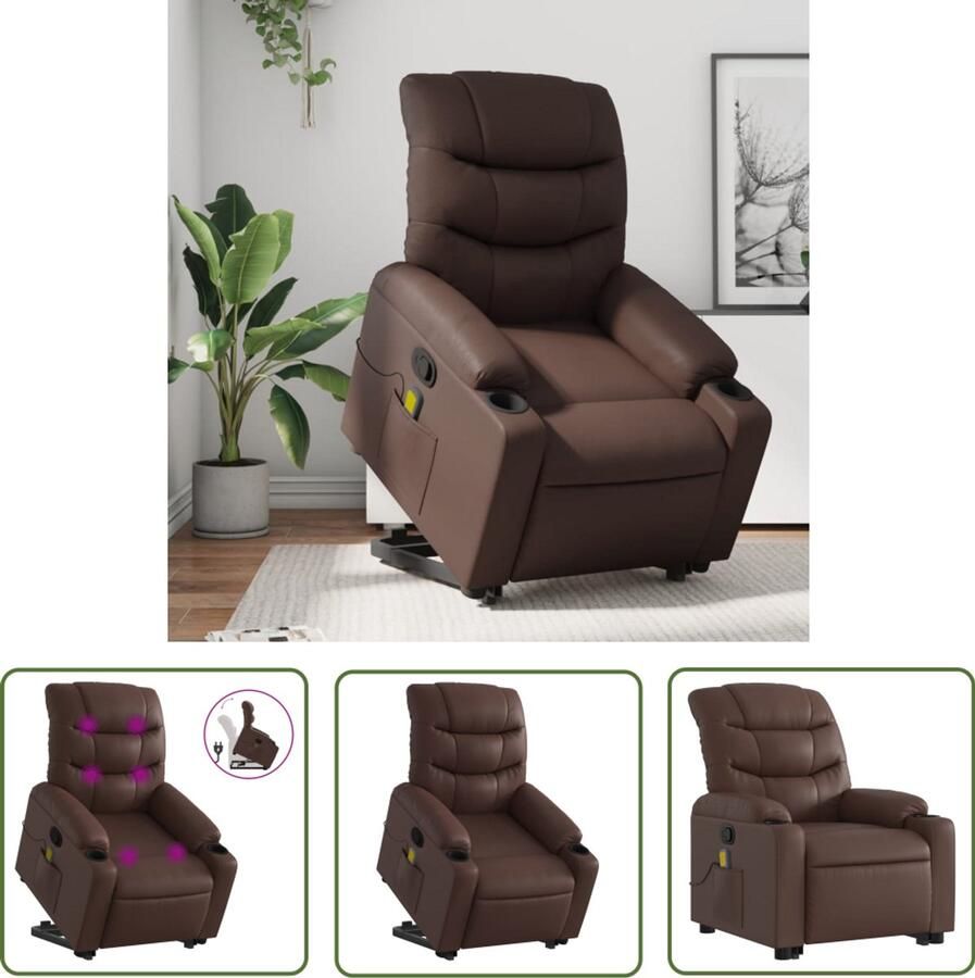The Living Store Sta-op-massagestoel verstelbaar kunstleer bruin Sta-op Massagestoel Massageruimtelijke Meubels Elektrisch Bedienbare Stoelen Bruine Fauteuils Loungestoel