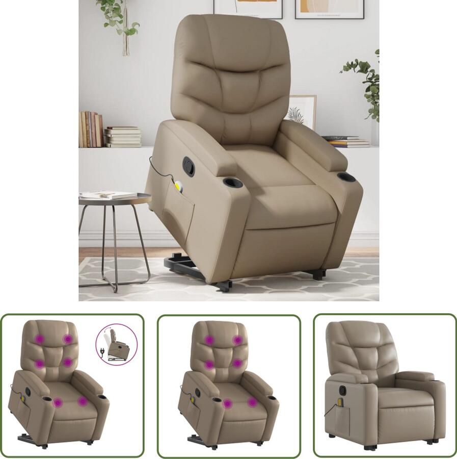 The Living Store Sta-op-massagestoel verstelbaar kunstleer cappuccinokleurig Sta-opstoel Massagestoel Elektrisch Verstelbaar Fauteuil Relaxstoelen