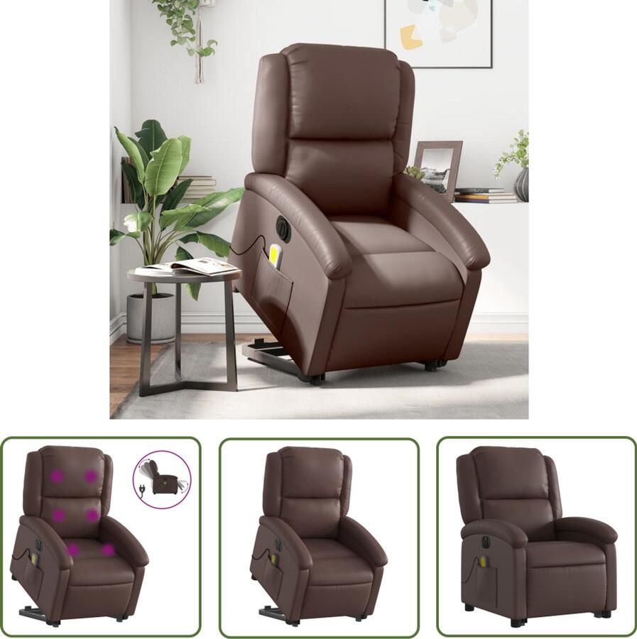 The Living Store Sta-op-massagestoel elektrisch kunstleer bruin Sta-opstoel Massageruimte Elektrische Stoel Fauteuil Relaxstoelen