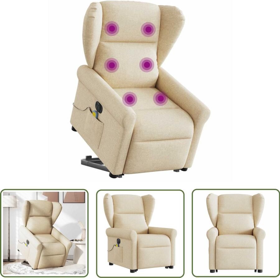 VidaXL Massagerstoel Sta-op-stoel Sta-op-massagestoel elektrisch verstelbaar stof crèmekleurig Electrische Stoel Relaxfauteuil Therapeutische Stoel