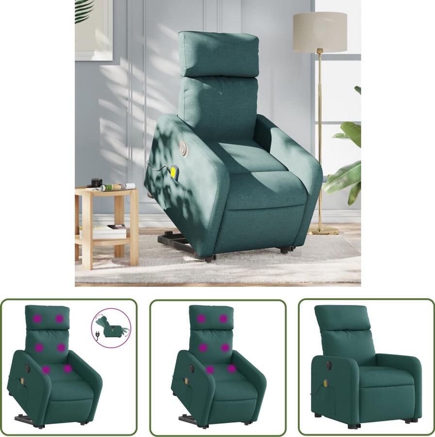 The Living Store Sta-op-massagestoel elektrisch verstelbaar stof donkergroen Elektrische Stoel Sta-opstoel Massagerugkussen Ergonomische Stoel Relaxfauteuil