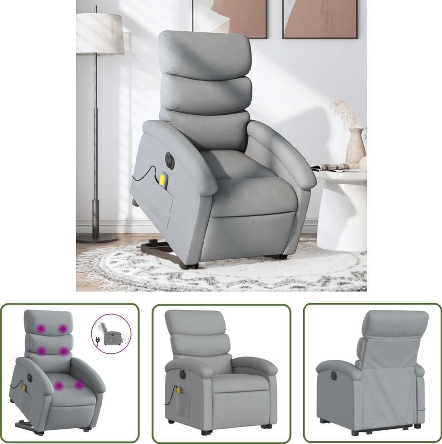 The Living Store Sta-op-massagestoel elektrisch verstelbaar stof lichtgrijs Elektrische Stoel Massagestoel Sta-op Stoel Ergonomische Stoel Lounge Stoel