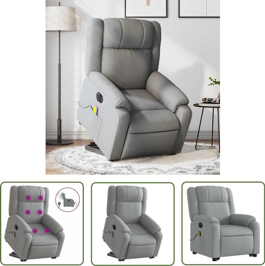 The Living Store Sta-op-massagestoel elektrisch verstelbaar stof lichtgrijs Elektrische Sta-opstoel Massageruimte Ergonomische Stoel Comfortstoelen Relaxfauteuil