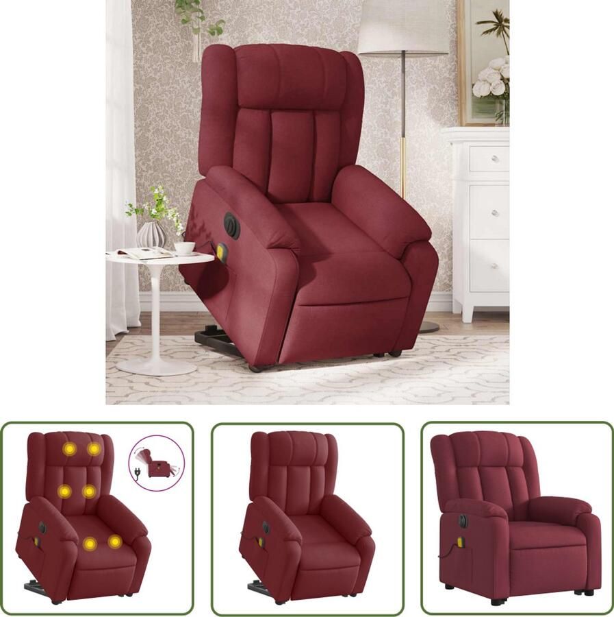 VidaXL Massagerstoel Sta-op-stoel Sta-op-massagestoel elektrisch verstelbaar stof wijnrood Ergonomische Stoel Elektrische Stoel Lounge Stoel