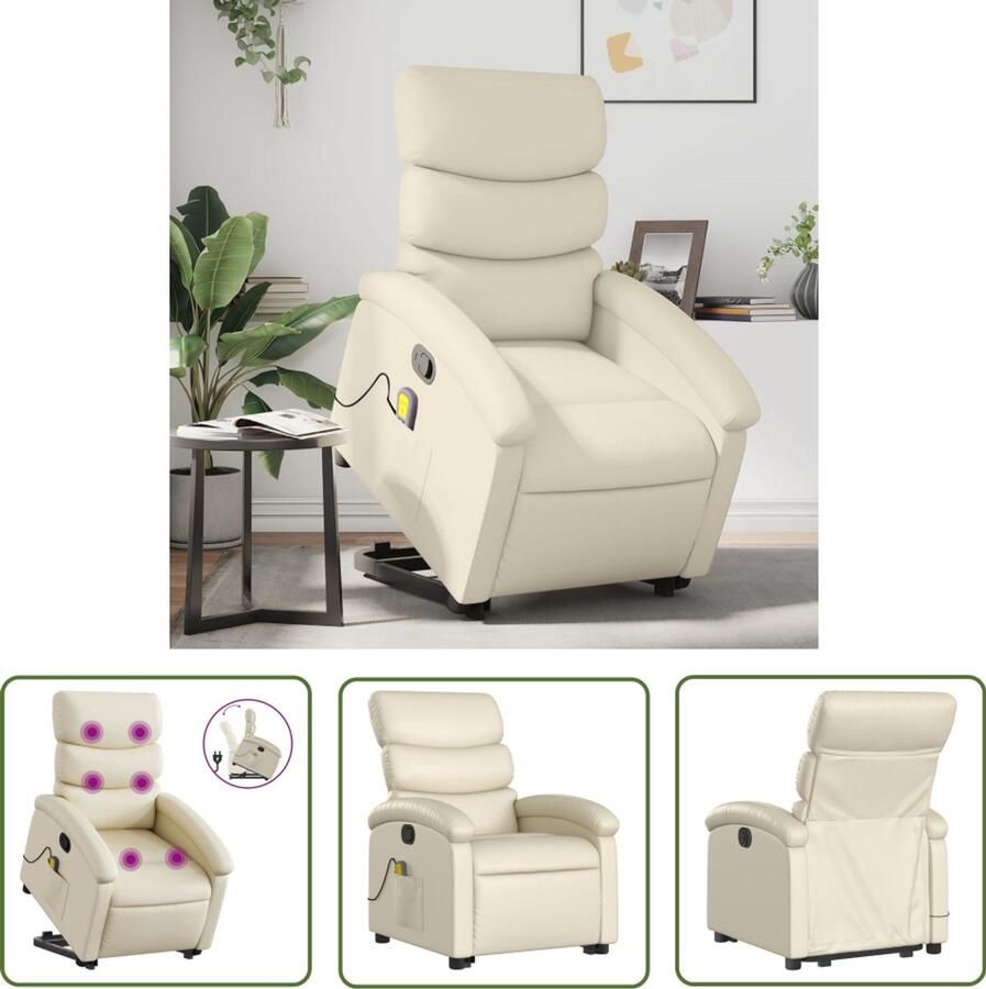 VidaXL Massagerstoel Sta-op-stoel Sta-op-massagestoel verstelbaar kunstleer crèmekleurig Fauteuil Ergonomische Stoel Elektrisch Bedienbare Stoel