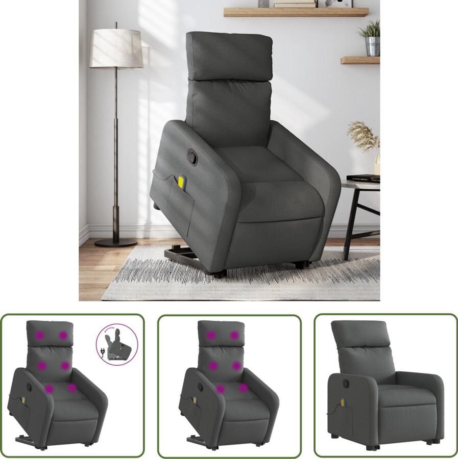 The Living Store Sta-op-massagestoel verstelbaar stof donkergrijs Sta-opstoel Massageruimtelijke Meubels Ergonomische Stoel Elektrisch Bedienbare Stoel Relaxfauteuil