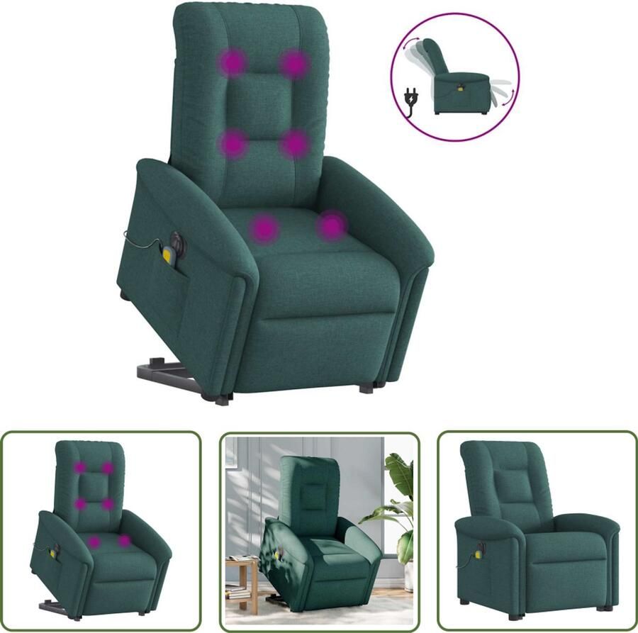 VidaXL Massagerstoel Sta Opstoel Sta-op-massagestoel elektrisch verstelbaar stof donkergroen Ergonomische Stoel Elektrische Stoel Relaxfauteuil