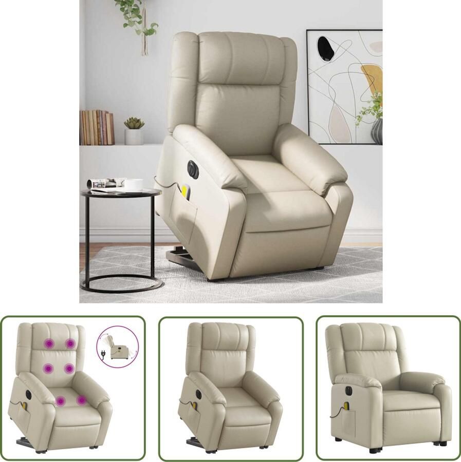 The Living Store Sta-op-massagestoel elektrisch kunstleer crèmekleurig Sta-opstoel Massageruimtelijke Meubels Ergonomische Stoelen Elektrische Stoel Fauteuil