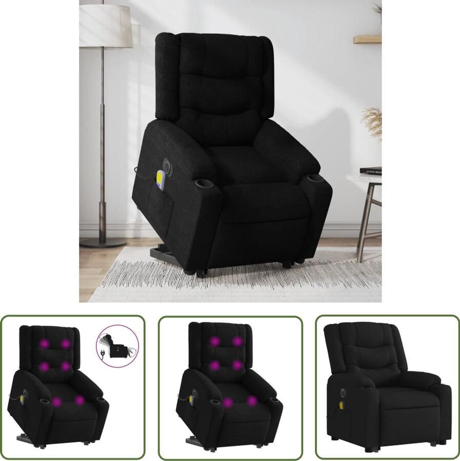 The Living Store Sta-op-massagestoel elektrisch verstelbaar stof zwart Elektrische Massagerstoel Sta Op Stoel Massagefauteuil Ergonomische Stoel Relaxstoel