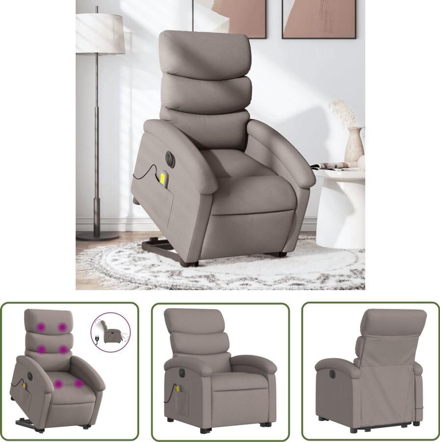 The Living Store Sta-op-massagestoel elektrisch verstelbaar stof taupe Sta-opstoel Massageruimtelijke Meubels Ergonomische Stoel Elektrische Fauteuil Relaxfauteuil