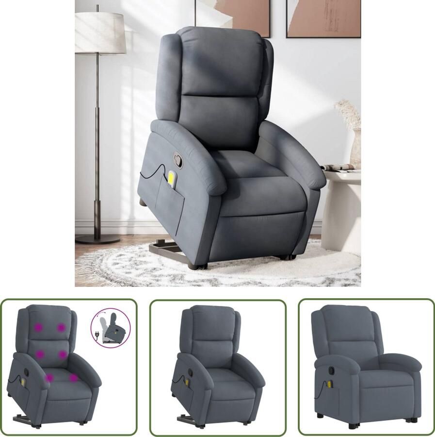 The Living Store Sta-op-massagestoel verstelbaar fluweel donkergrijs Stoel Massager Relaxfauteuil Elektrisch Verstelbaar Sta Op Stoel Massage Stoel