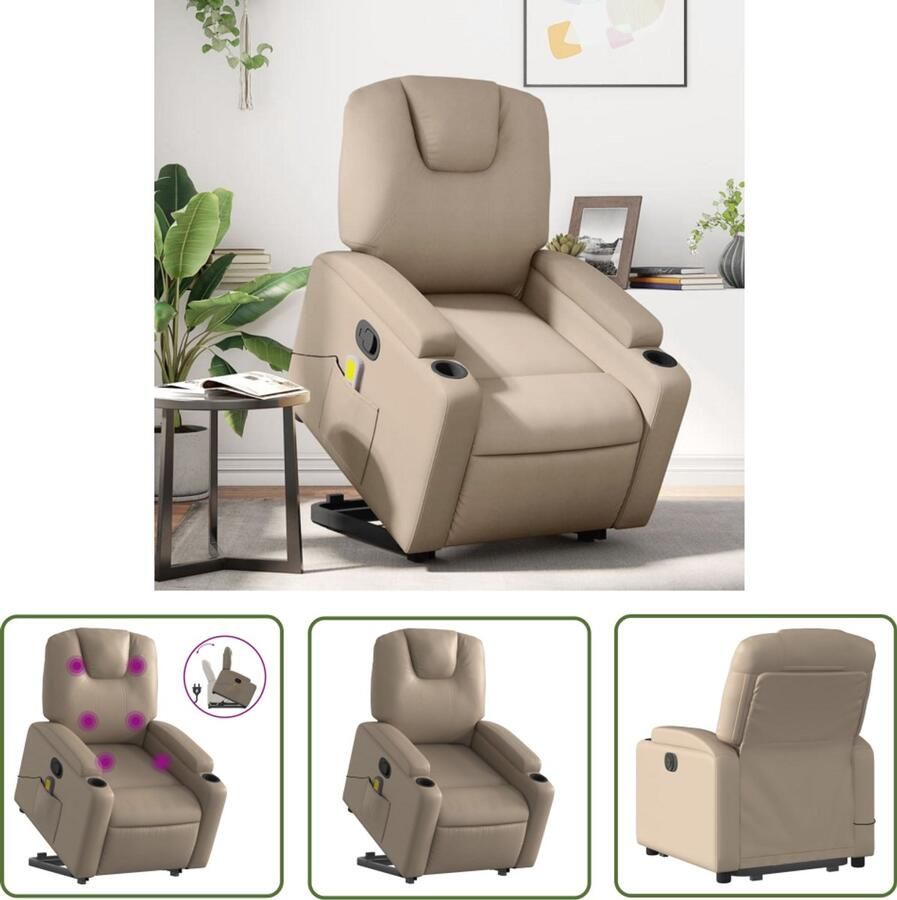 The Living Store Sta-op-massagestoel verstelbaar kunstleer cappuccinokleurig Sta-op Massagestoel Verstelbare Stoel Massagestoel Ergonomische Stoel Kapstok