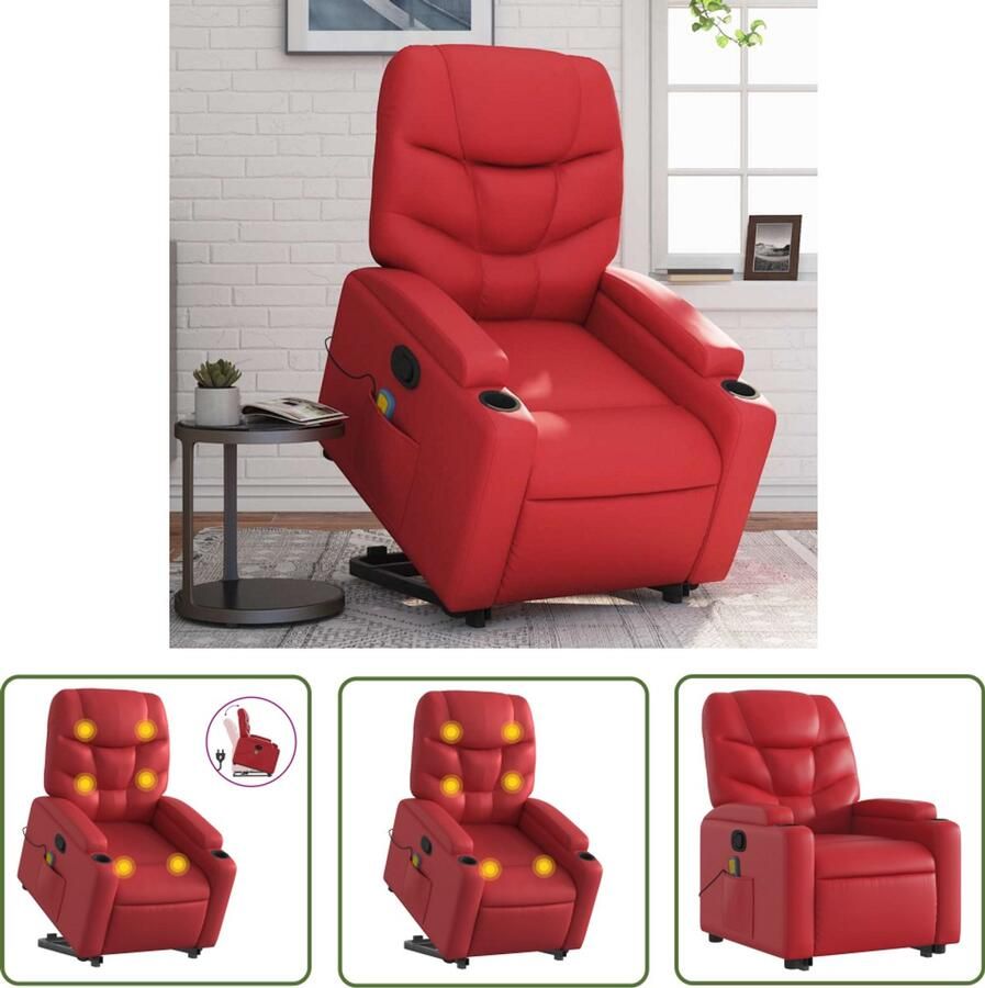 The Living Store Sta-op-massagestoel verstelbaar kunstleer rood Stapstoel Massageruimtelijke Stoel Ergonomische Stoel Elektrisch Bedienbare Stoel Medische Stoel