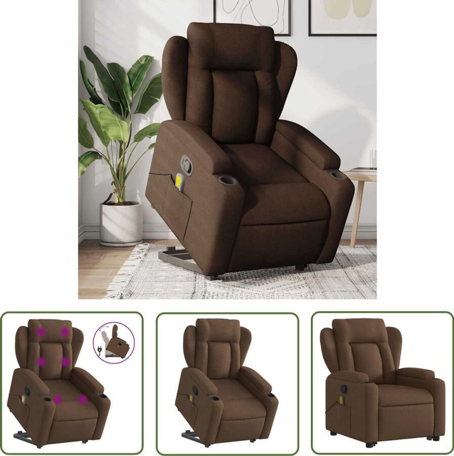 The Living Store Sta-op-massagestoel verstelbaar stof bruin Verstelbare Stoel Massagerstoel Elektrisch Opstart Fauteuil Ergonomische Stoel